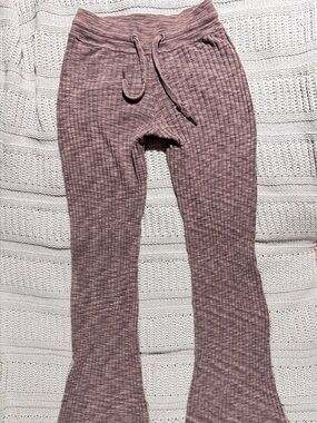 Athleta Revolve Pant Mauve Ribbed Knit Low Rise Wide Leg Drawstring Lounge - XS